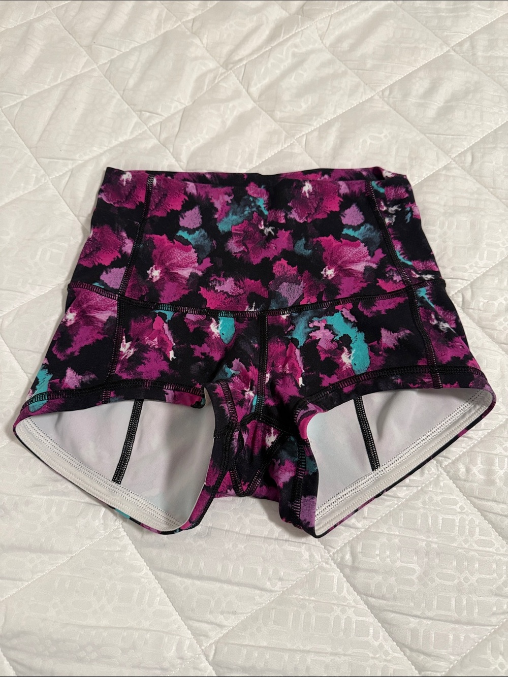 Lululemon Purple Floral Active Shorts - High-Waist Women's Workout Shorts